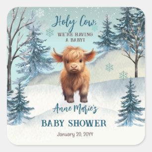 Schattige Hoogland Heilige Koe Winter Baby shower Vierkante Sticker