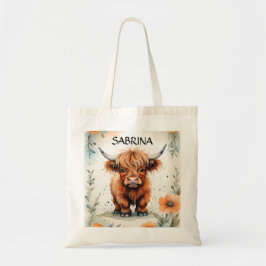 Schattige Hoogland Kalf Dier Boerderij Koe Naam Ki Tote Bag