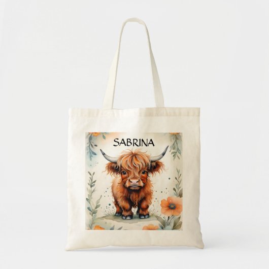 Schattige Hoogland Kalf Dier Boerderij Koe Naam Ki Tote Bag (Voorkant)