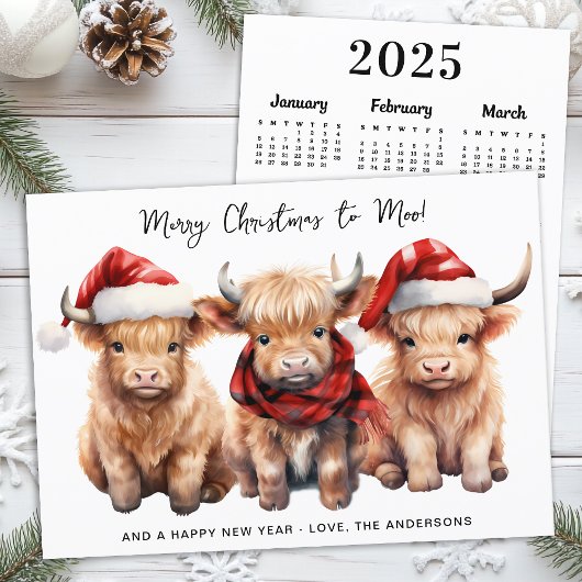 Schattige Hoogland Koe 2025 Kalender Kerst Feestdagenkaart