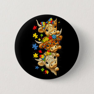 Schattige Hoogland Koe Autismobewustzijn Puzzelstu Ronde Button 5,7 Cm
