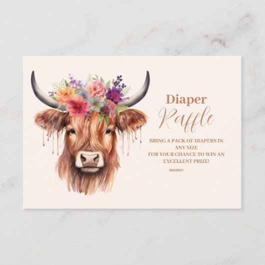 Schattige Hoogland Koe Baby shower Raffle Diapper Informatiekaartje (Voorkant)