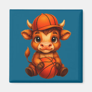 Schattige Hoogland Koe Basketbal Kalf Illustratie Magneet
