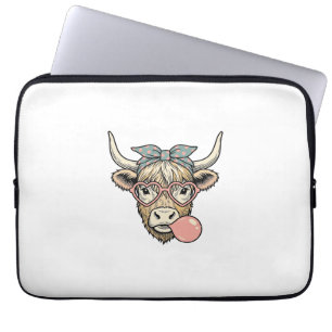 Schattige Hoogland Koe Bubble Gum Vintage Vector O Laptop Sleeve