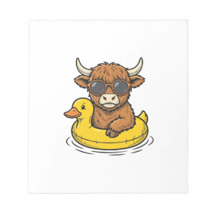 Schattige Hoogland Koe Eend Float Vintage Gravure Notitieblok