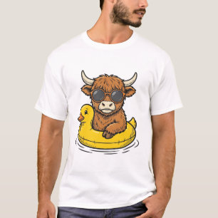 Schattige Hoogland Koe Eend Float Vintage Gravure  T-shirt