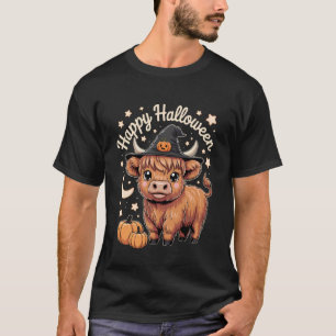 Schattige Hoogland Koe Gelukkig Halloween Grappige T-shirt