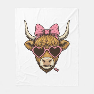 Schattige Hoogland Koe Hart Bril Vintage T-shirt D Fleece Deken