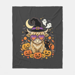 Schattige Hoogland Koe Heks Halloween Pompoen Fees Fleece Deken