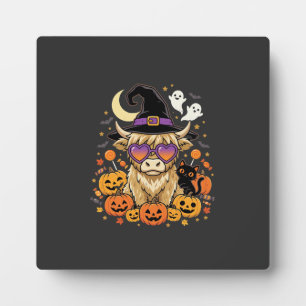Schattige Hoogland Koe Heks Halloween Pompoen Fees Fotoplaat