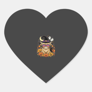 Schattige Hoogland Koe Heks Halloween Pompoen Fees Hart Sticker