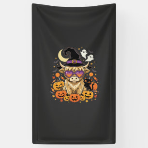 Schattige Hoogland Koe Heks Halloween Pompoen Fees Spandoek