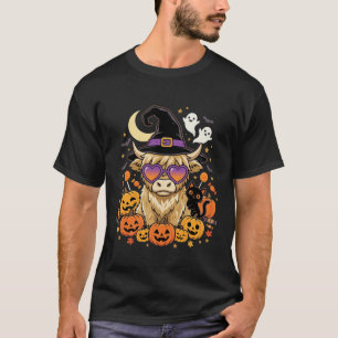 Schattige Hoogland Koe Heks Halloween Pompoen Fees T-shirt