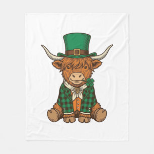 Schattige Hoogland Koe Ierse Klaver Vintage T-shir Fleece Deken