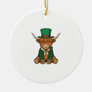 Schattige Hoogland Koe Ierse Klaver Vintage T-shir Keramisch Ornament