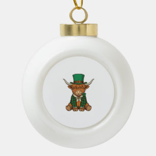 Schattige Hoogland Koe Ierse Klaver Vintage T-shir Keramische Bal Ornament
