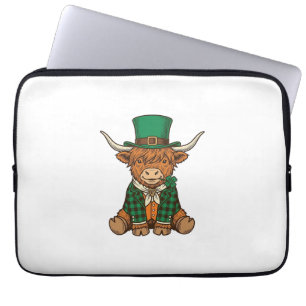 Schattige Hoogland Koe Ierse Klaver Vintage T-shir Laptop Sleeve