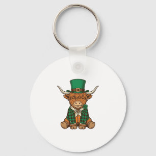 Schattige Hoogland Koe Ierse Klaver Vintage T-shir Sleutelhanger