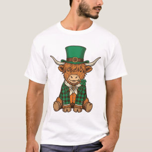 Schattige Hoogland Koe Ierse Klaver Vintage T-shir T-shirt