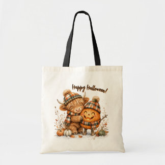 Schattige Hoogland Koe Jack O Lantern Aquarel Tote Bag