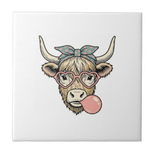 Schattige Hoogland Koe Kaasgom Vintage Vector Ontw Tegeltje