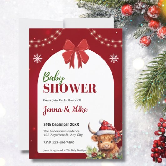 Schattige Hoogland Koe Kalf Kerst Baby shower Kaart