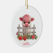 Schattige Hoogland Koe Kalf Kerst Gepersonaliseerd Keramisch Ornament (Rechts)