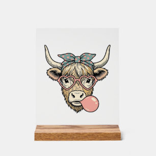 Schattige Hoogland Koe Kaugummi Vintage Vector Ont Acryl Bord