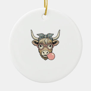 Schattige Hoogland Koe Kaugummi Vintage Vector Ont Keramisch Ornament