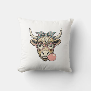 Schattige Hoogland Koe Kaugummi Vintage Vector Ont Kussen