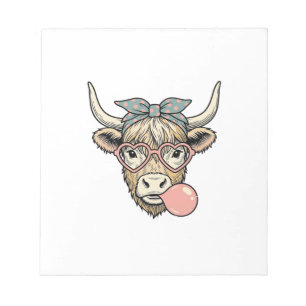 Schattige Hoogland Koe Kaugummi Vintage Vector Ont Notitieblok