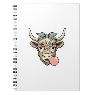 Schattige Hoogland Koe Kaugummi Vintage Vector Ont Notitieboek