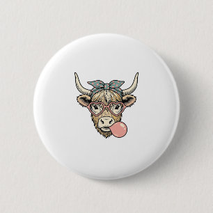 Schattige Hoogland Koe Kaugummi Vintage Vector Ont Ronde Button 5,7 Cm