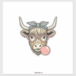 Schattige Hoogland Koe Kaugummi Vintage Vector Ont Sticker