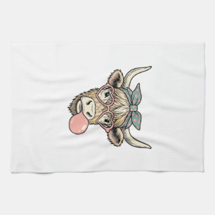 Schattige Hoogland Koe Kaugummi Vintage Vector Ont Theedoek