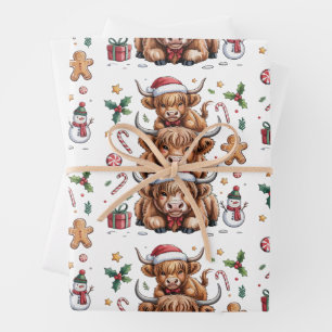 Schattige Hoogland Koe Kerst Kerstmis Knus Winter Inpakpapier Vel