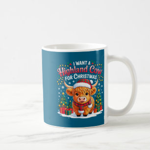 Schattige Hoogland Koe Kerst Morsig Kerstman Licht Koffiemok