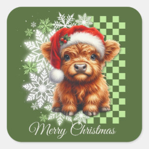 Schattige Hoogland Koe Kerstmis Vierkante Sticker