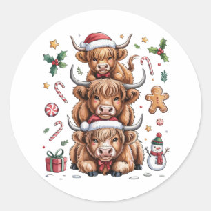 Schattige Hoogland Koe Kerstmis Xmas Gezellig Wint Ronde Sticker