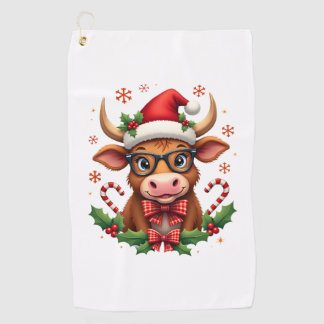 Schattige Hoogland Koe Liefhebber Kerstman Hoed We Golfhanddoek