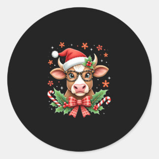 Schattige Hoogland Koe Liefhebber Kerstman Hoed We Ronde Sticker