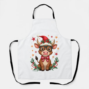 Schattige Hoogland Koe Liefhebber Kerstman Hoed We Schort