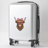 Schattige Hoogland Koe met Roze Hart Bril Vector_1 Sticker (Koffer)