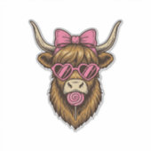 Schattige Hoogland Koe met Roze Hart Bril Vector_1 Sticker (Voorkant)