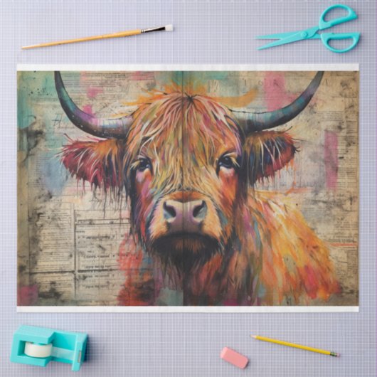 Schattige Hoogland Koe Portret Ephemera Tissuepapier (Craft)
