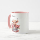 Schattige Hoogland Koe Roze Bloemen Waterverf Cust Mok (Voorkant links)