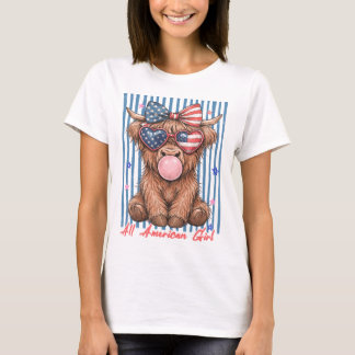 Schattige Hoogland Koe USA Patriottische Meisjesac T-shirt