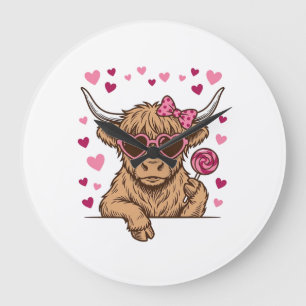 Schattige Hoogland Koe Valentijn Zonnebril Vector  Grote Klok