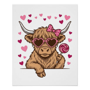 Schattige Hoogland Koe Valentijn Zonnebril Vector Perfect Poster