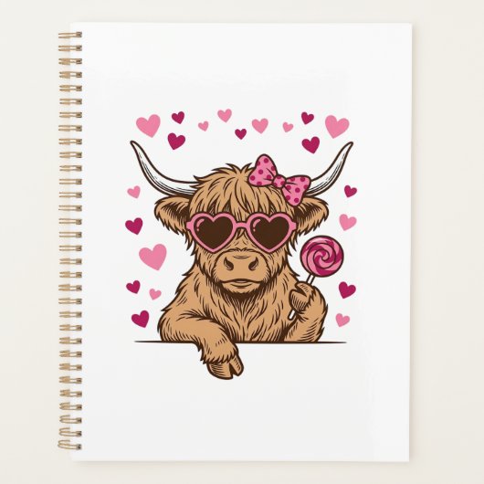 Schattige Hoogland Koe Valentijn Zonnebril Vector  Planner (Voorkant)
